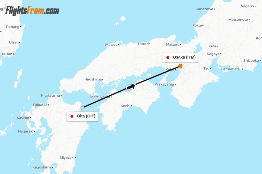 Flights from Oita to Osaka route map