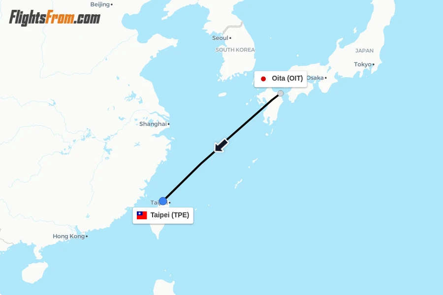 Flights from Oita to Taipei route map