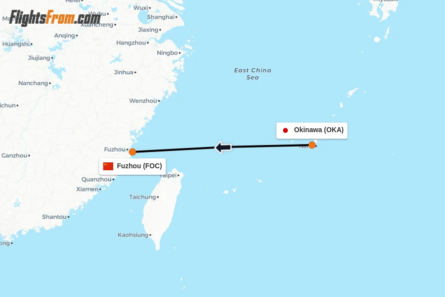 Flights from Okinawa to Fuzhou route map