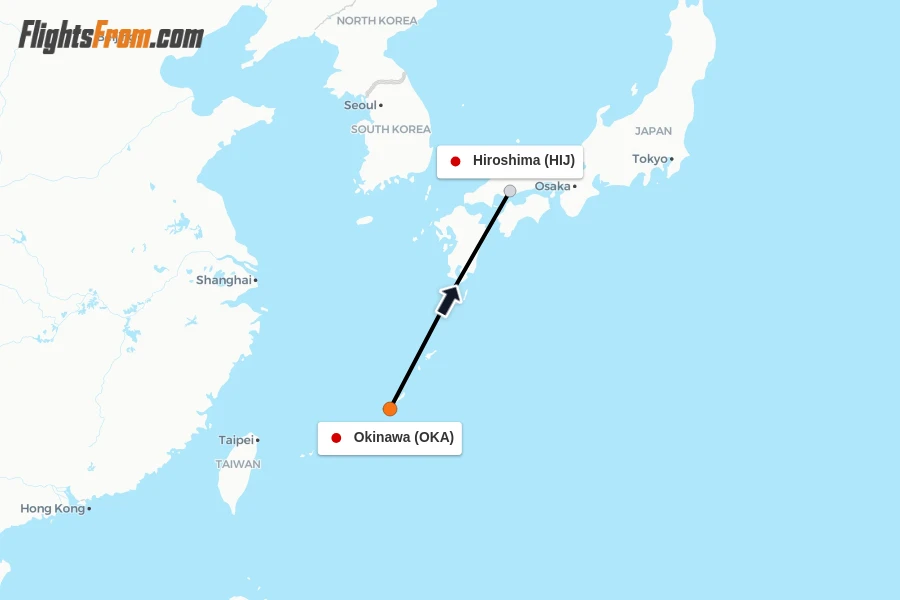 Flights from Okinawa to Hiroshima route map