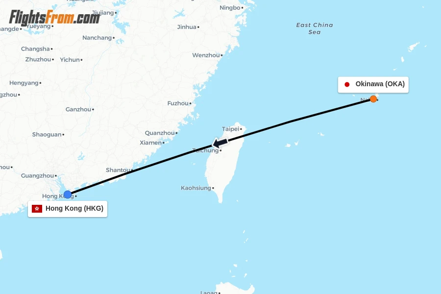 Flights from Okinawa to Hong Kong route map