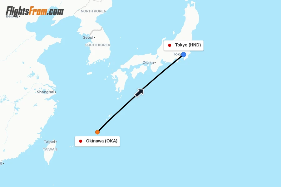 Flights from Okinawa to Tokyo route map