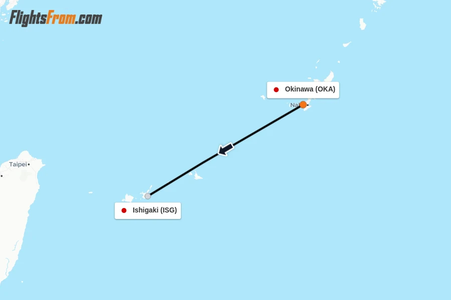 Flights from Okinawa to Ishigaki route map