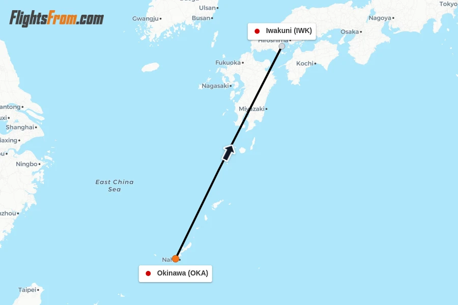Flights from Okinawa to Iwakuni route map
