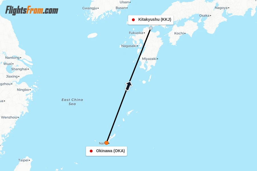 Flights from Okinawa to Kitakyushu route map