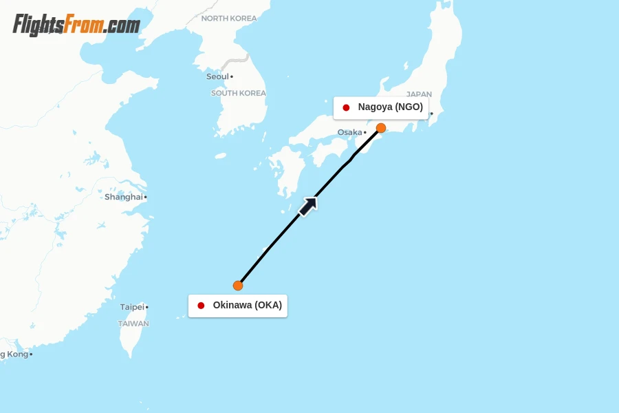 Flights from Okinawa to Nagoya route map
