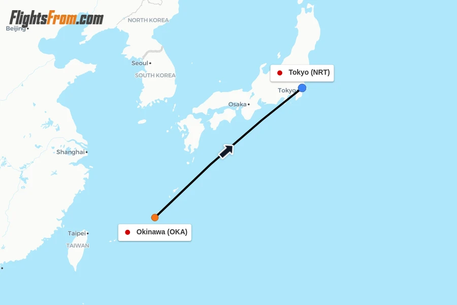 Flights from Okinawa to Tokyo route map