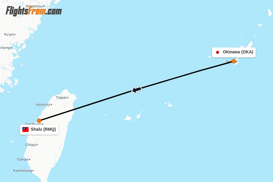 Flights from Okinawa to Shalu route map