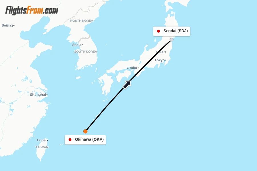 Flights from Okinawa to Sendai route map