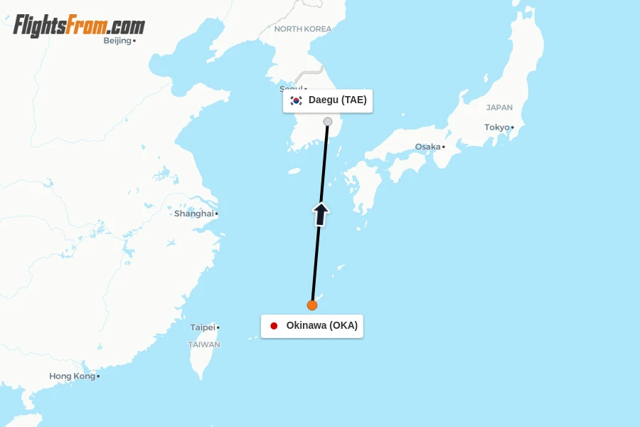 Flights from Okinawa to Daegu route map