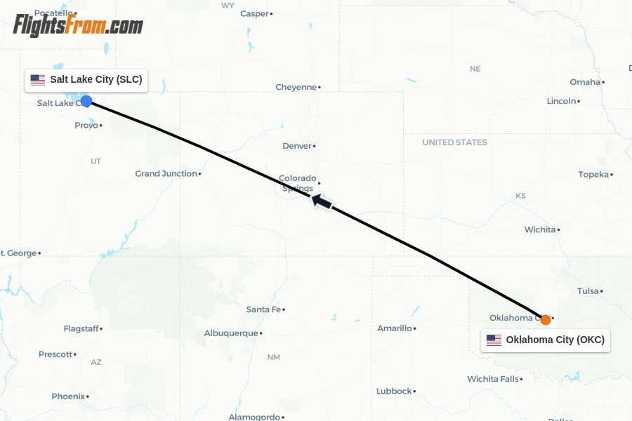 Flights from Oklahoma City to Salt Lake City route map