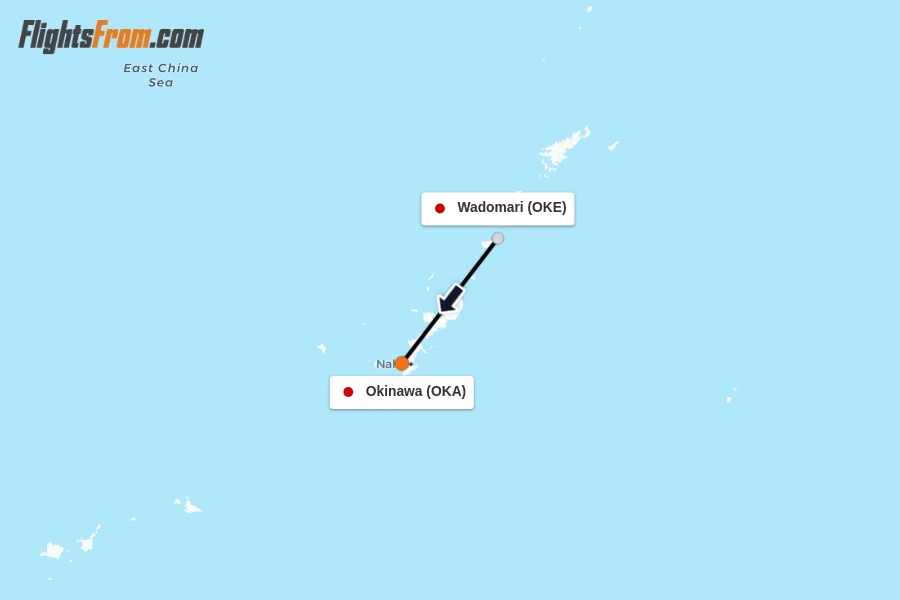Flights from Wadomari to Okinawa route map