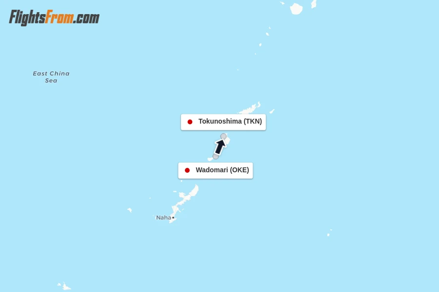 Flights from Wadomari to Tokunoshima route map