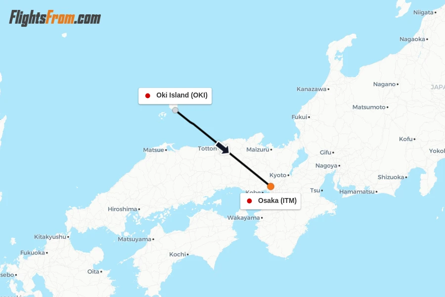 Flights from Oki Island to Osaka route map