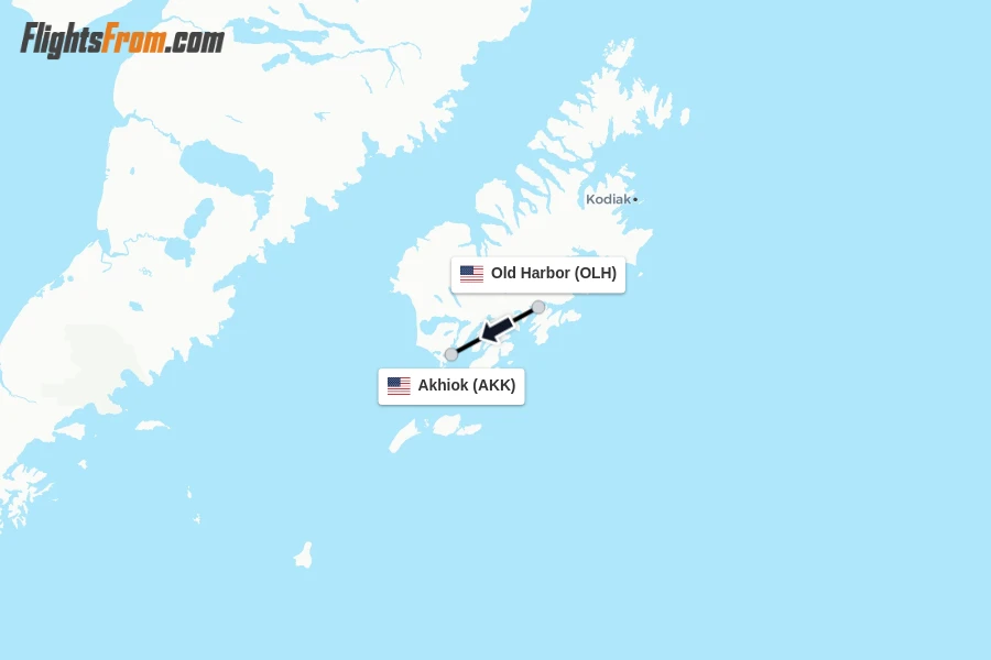 Flights from Old Harbor to Akhiok route map