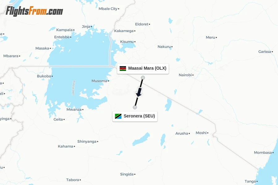 Flights from Maasai Mara to Seronera route map