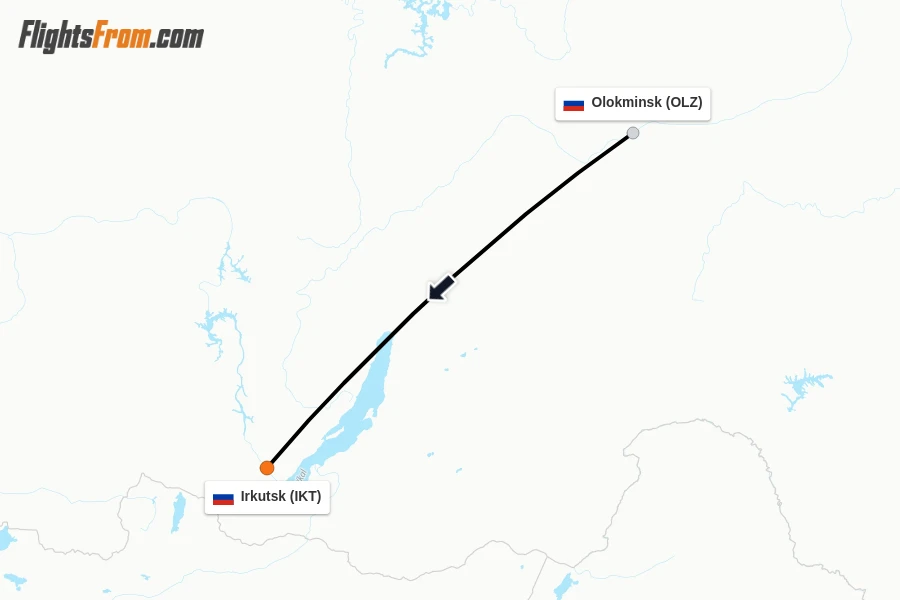 Flights from Olokminsk to Irkutsk route map