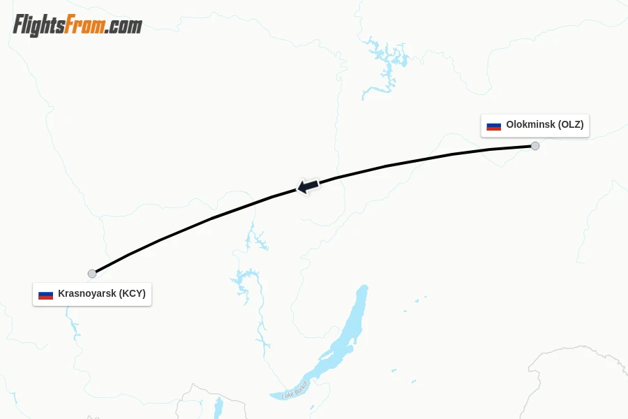 Flights from Olokminsk to Krasnoyarsk route map