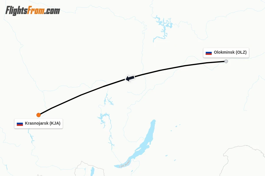 Flights from Olokminsk to Krasnojarsk route map