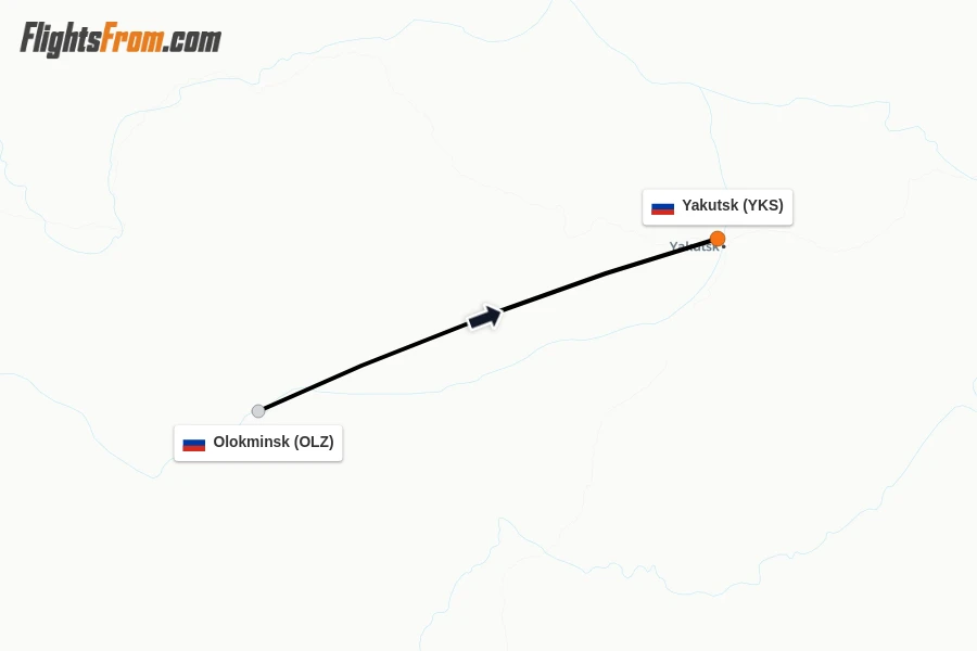 Flights from Olokminsk to Yakutsk route map