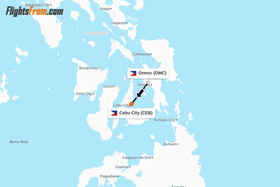 Flights from Ormoc to Cebu City route map