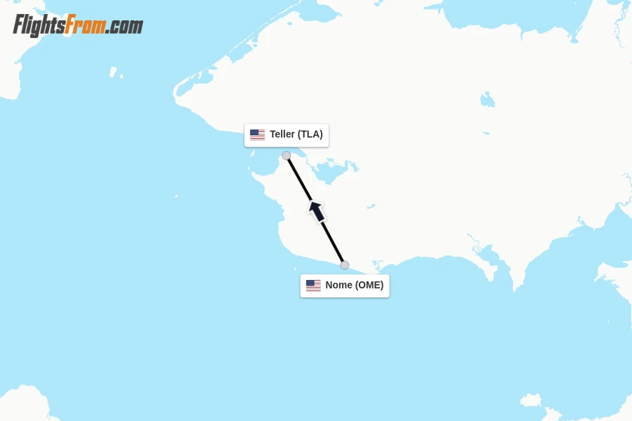 Flights from Nome to Teller route map