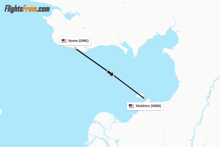 Flights from Nome to Stebbins route map