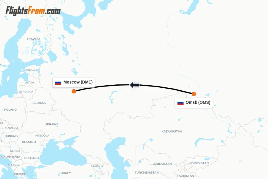 Flights from Omsk to Moscow route map