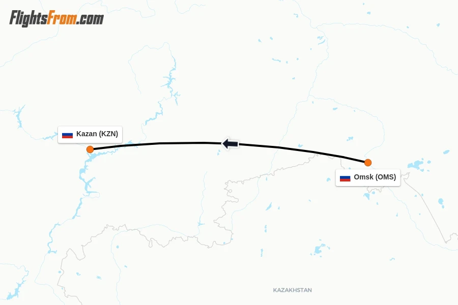 Flights from Omsk to Kazan route map