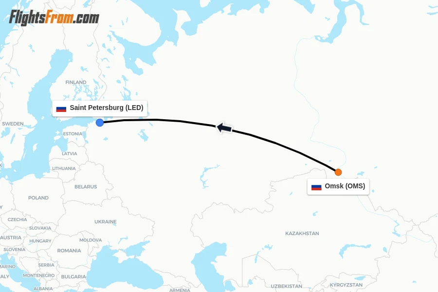 Flights from Omsk to Saint Petersburg route map