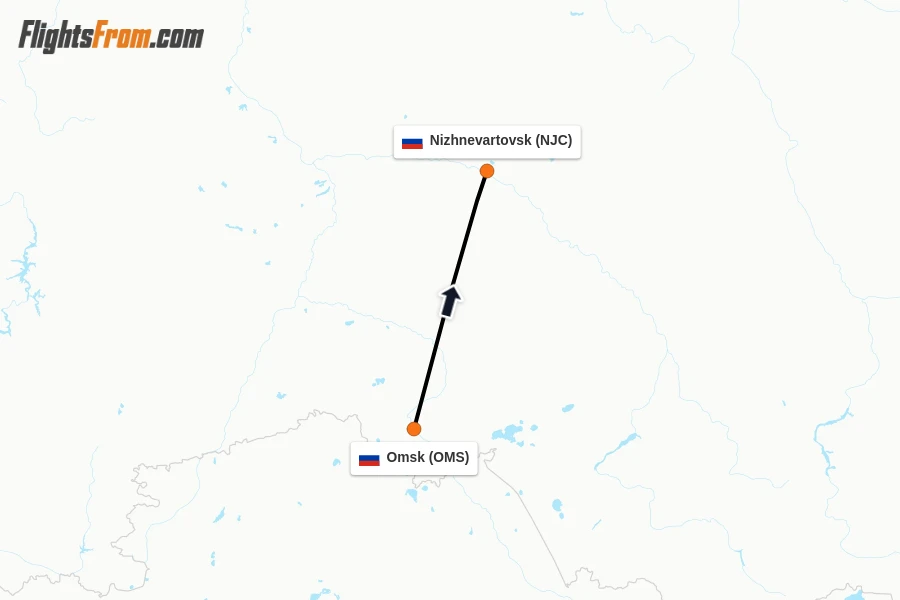 Flights from Omsk to Nizhnevartovsk route map