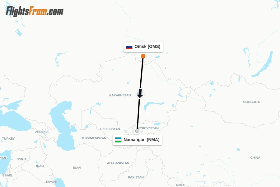 Flights from Omsk to Namangan route map