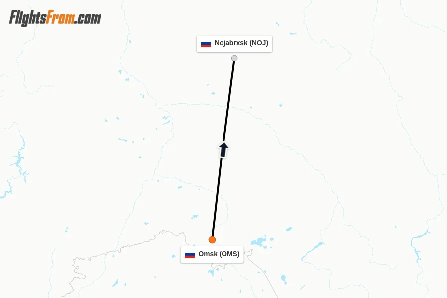 Flights from Omsk to Nojabrxsk route map