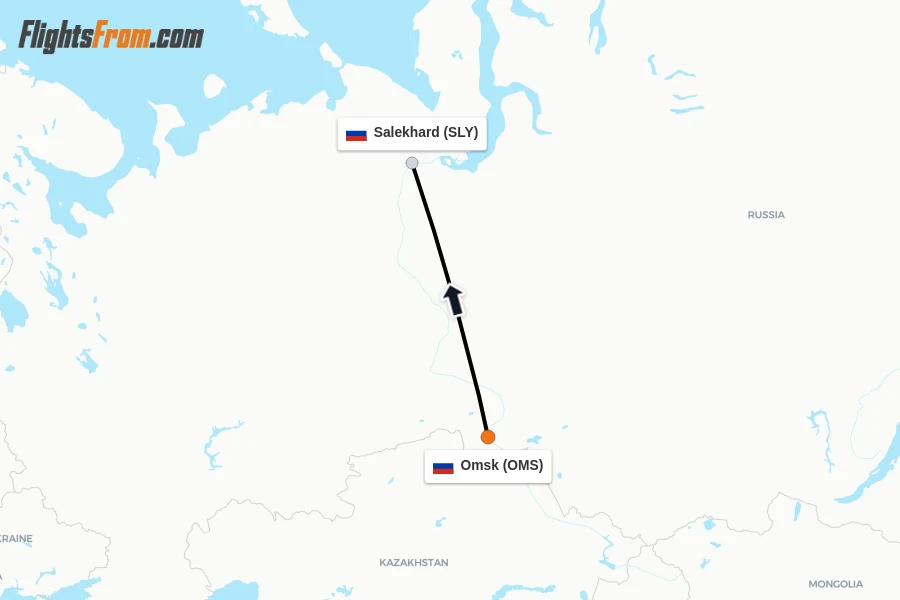 Flights from Omsk to Salekhard route map