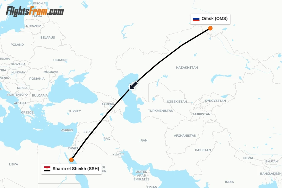 Flights from Omsk to Sharm el Sheikh route map