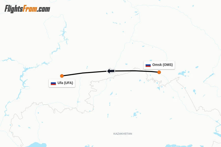 Flights from Omsk to Ufa route map
