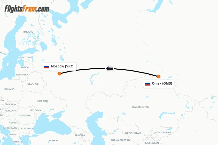 Flights from Omsk to Moscow route map