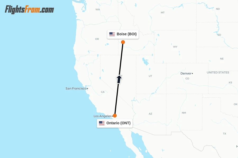 Flights from Ontario to Boise route map