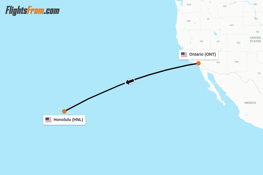 Flights from Ontario to Honolulu route map