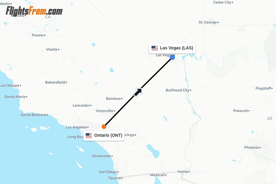 Flights from Ontario to Las Vegas route map