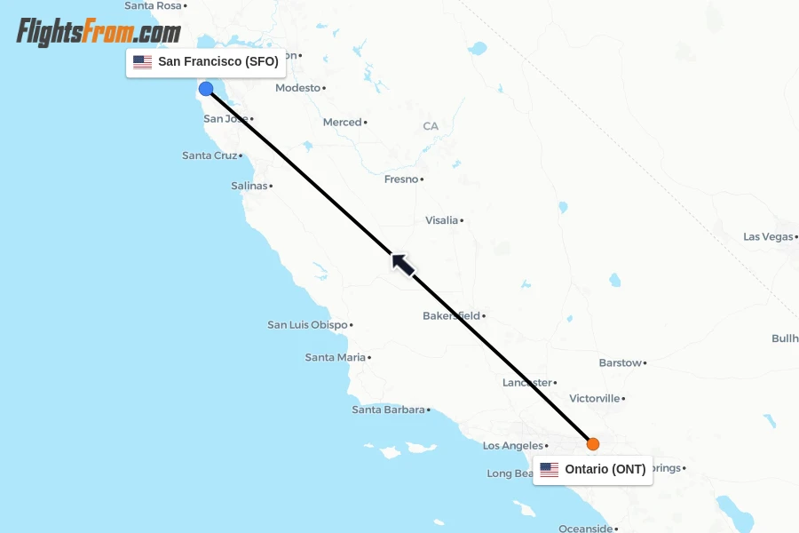 Flights from Ontario to San Francisco route map