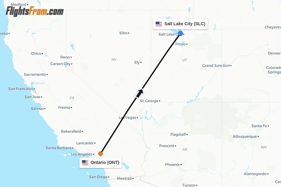 Flights from Ontario to Salt Lake City route map