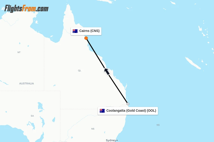 Flights from Coolangatta (Gold Coast) to Cairns route map