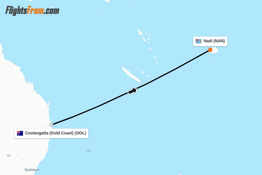 Flights from Coolangatta (Gold Coast) to Nadi route map