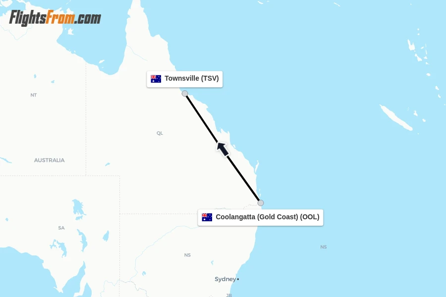 Flights from Coolangatta (Gold Coast) to Townsville route map