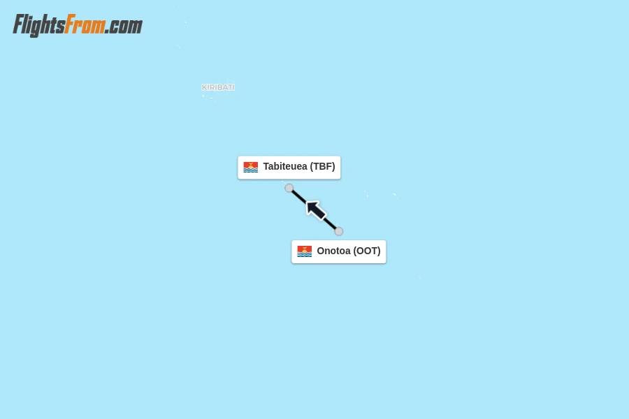 Flights from Onotoa to Tabiteuea route map
