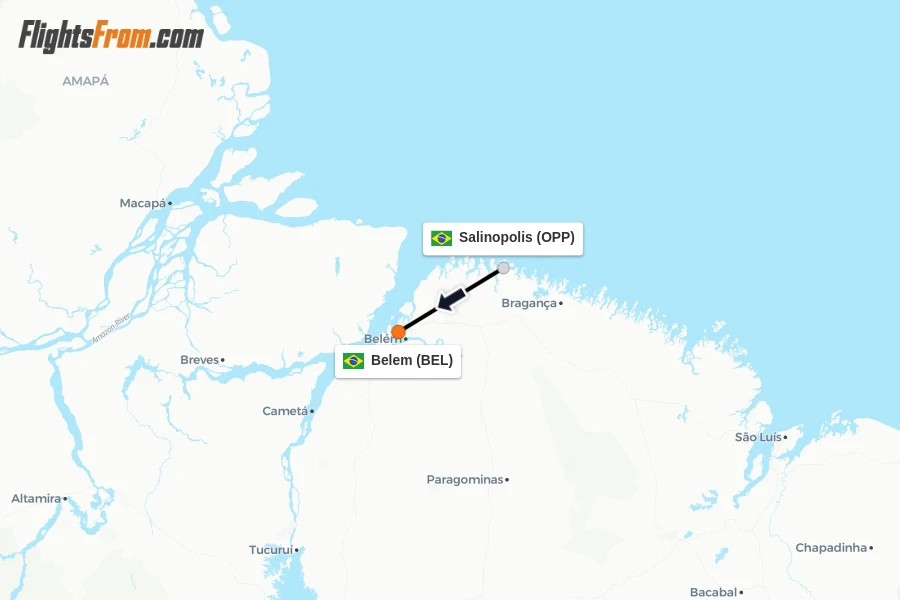 Flights from Salinopolis to Belem route map