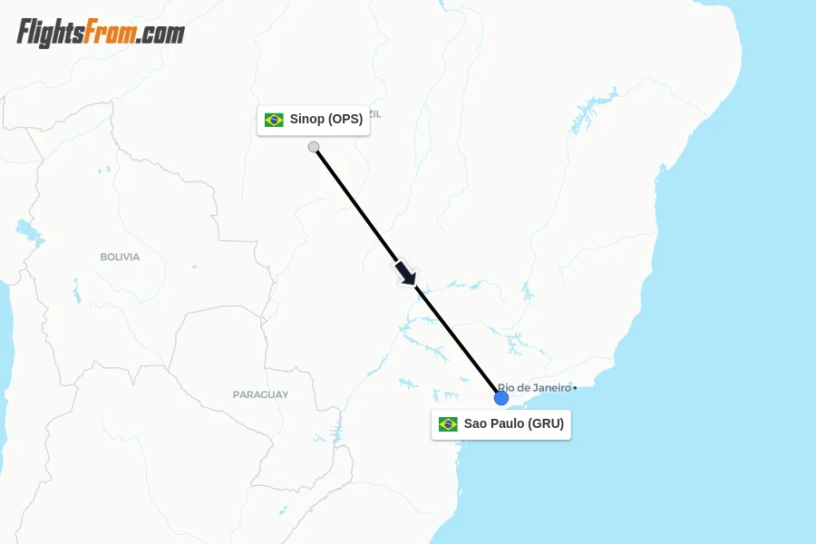 Flights from Sinop to Sao Paulo route map
