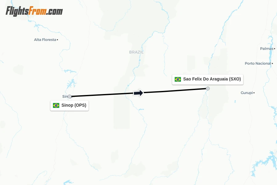 Flights from Sinop to Sao Felix Do Araguaia route map