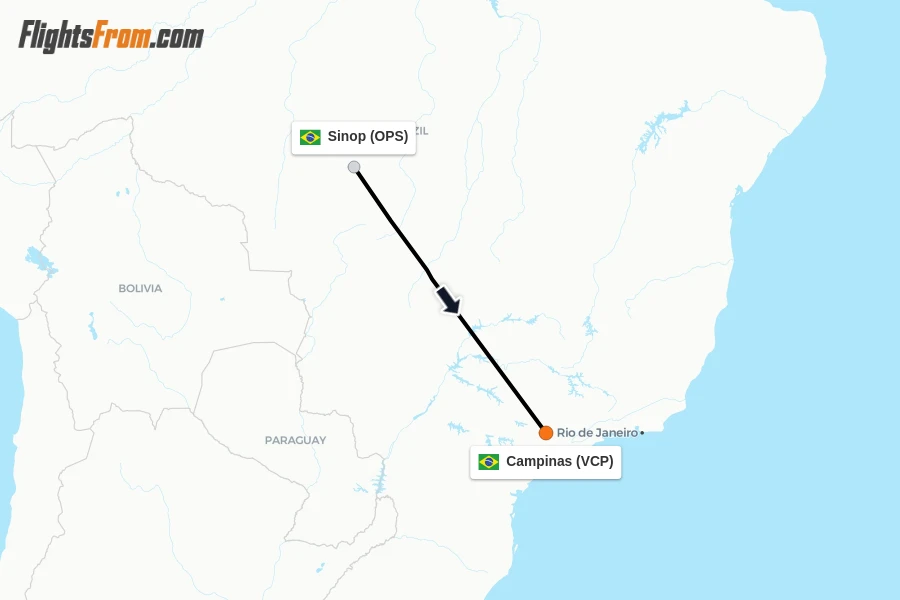Flights from Sinop to Campinas route map